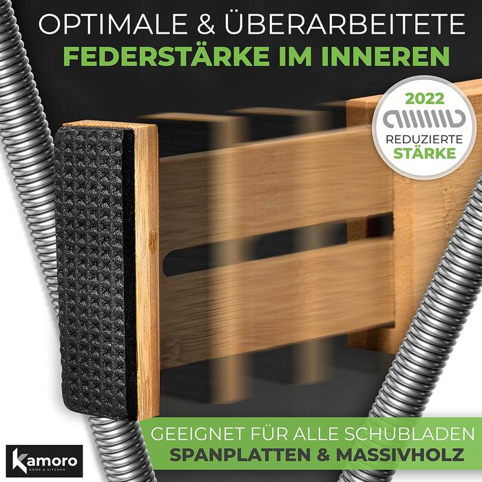 Kamoro Drawer Dividers made of natural bamboo [Set of 4] - With feather for secure hold and furniture-friendly ends - Adjustable drawer organizer between 44 and 56 cm - (Large, Natural)
