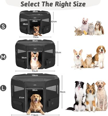 Переносний вольєр для цуценят та дрібних тварин PETSFIT - вольєр для собак, котів з водонепроникним дном, поп-ап система, сірий/зелений, 92x84x53 см