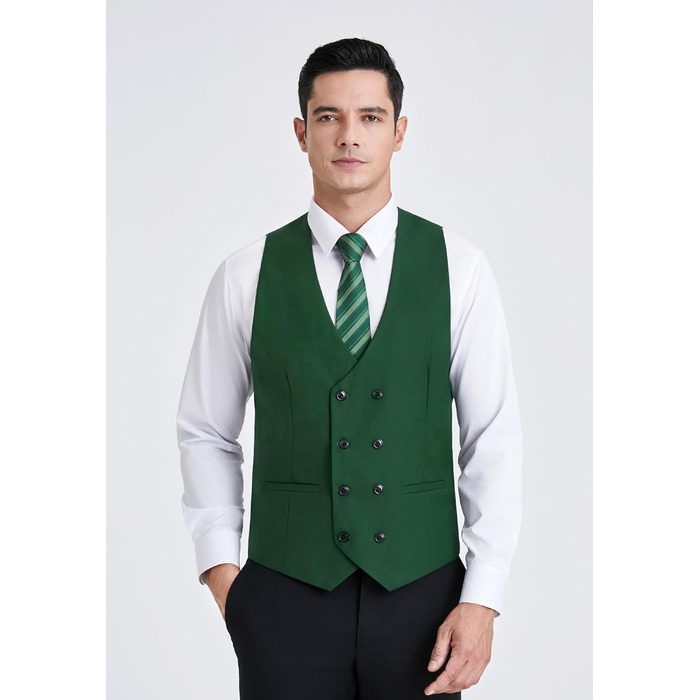 Чоловіча жилетка Enision з двома рядами ґудзиків, V-подібний виріз, Slim Fit, для костюма, повсякденного та ділового стилю (M, Зелений)