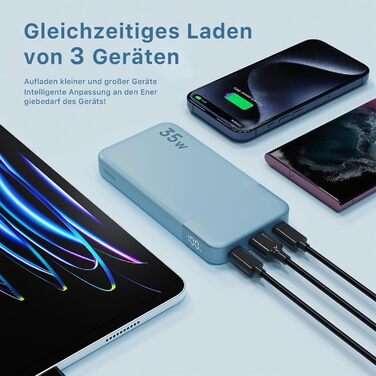 Power Bank Nobis 10000mAh 35W з USB-C кабелем та цифровим дисплеєм (блакитний)