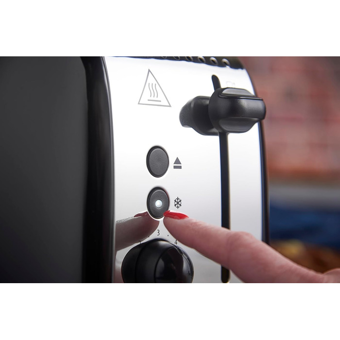Тостер Russell Hobbs Colours Plus на 2 тости, нержавіюча сталь, чорний, з широкими відділеннями, підставкою для булочок, 6 режимів підсмажування, функцією розморожування, Lift & Look, 1600 Вт (26550-56)