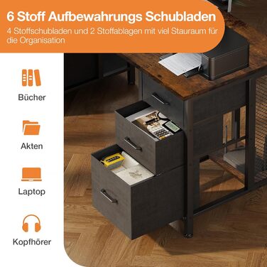 Колесхоум Стол письмовий з 6 шухлядами 160x52 см, комп'ютерний стіл з полицями для дому та офісу (Колір: Коричневий, 160x52 см)