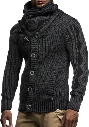 Чоловічий светр Leif Nelson з коміром-шарфом, Slim Fit, теплий, зимовий, великий в'язання, чорний худі-светр з довгими рукавами, XL, антрацит-чорний
