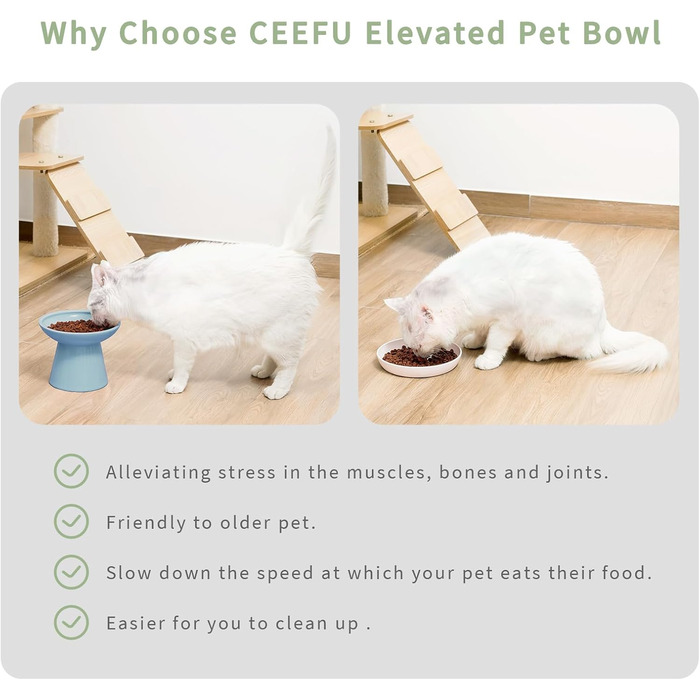 Керамічна миска для котів з піднятою платформою, 2 шт., блакитна - проти блювоти, для собак та котів