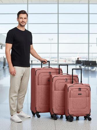 Набір валіз REDOLZ 3 шт. для жінок та чоловіків | Легкі та міцні дорожні валізи з розширенням, Softcase, 4 колеса, TSA-замок | Розширювані валізи (Essentials 12) Rose
