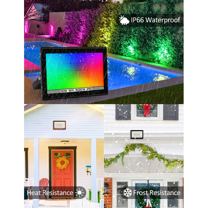 LED Floodlights Outdoor, 100W Smart RGB Floodlights with Remote Control and Bluetooth App, LED Floodlight Spotlights Color Changing Projector, IP66 Waterproof Floodlight for Gardens, Courtyards (2 Pack) (60w-rgb-app-2p)