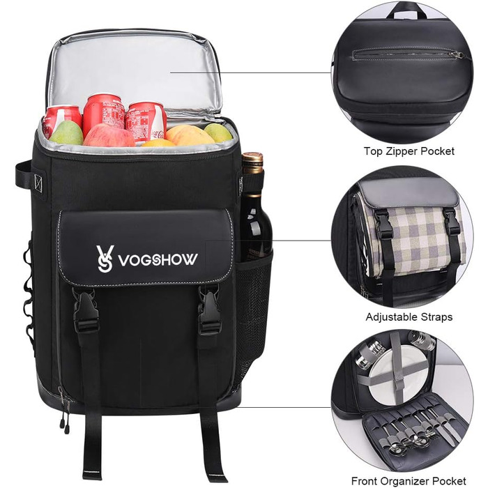 Vogshow Insulated Cooler Backpack - Large Cooler Bag, Insulated Picnic Backpacks, Multi-Purpose Thermal Backpacks for Camping, Family Outdoor Activities, BBQ, Shopping, Travel, Fishing, and Beach