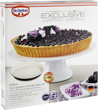Dr. Oetker Quiche Form, Ø 28 cm EXCLUSIVE, Tart form with a lift-up base that is cut- & scratch-resistant with an enamel sealing, round cake pan with a steel sheet ring (Color: Grey-Brown/Crème). Quantity: 1 piece