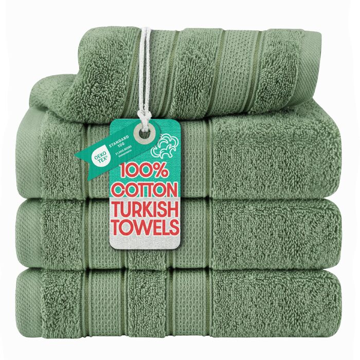 Набір рушників American Soft Linen Premium з турецької бавовни, готельна серія, 6 предметів (4 рушники для рук), шалфейний зелений