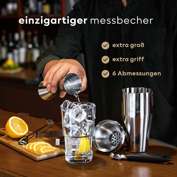 BarDeluxe® 12-Piece Cocktail Set, Bartender Set, Cocktail Mixer Set | 750ml Stainless Steel Cocktail Shaker, Cocktail Shaker Set, Bartender Set | Luxury Cocktail Gift Set (Silver)