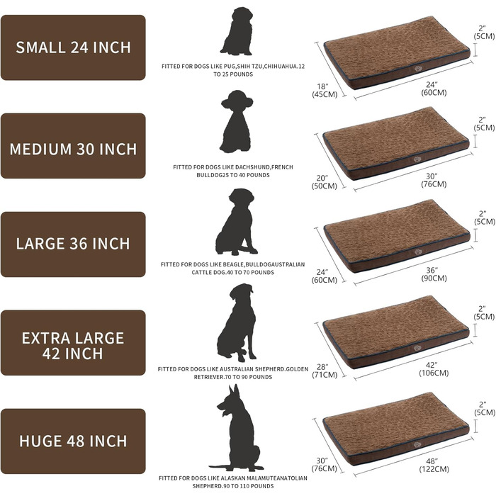 Лежанка для собак середніх порід, водонепроникна, 76x50x7,5 см, знімний чохол, коричнева