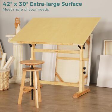 Adjustable Wooden Art Drawing Table - 76x107cm - Viswin Studio Easel for Painting & Drawing