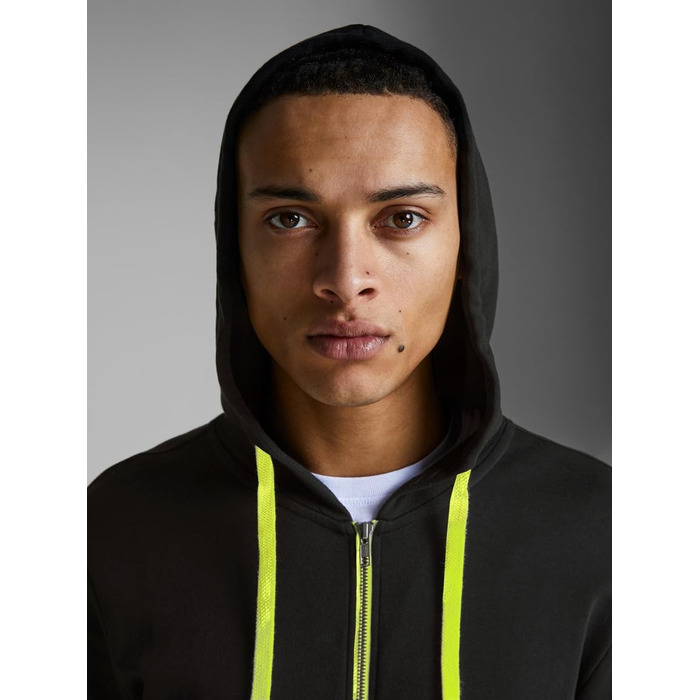 Чоловіча толстовка-худі на блискавці Jack & Jones Jjehomen Noos, Regular Fit, чорна з жовтими елементами, розмір XXL