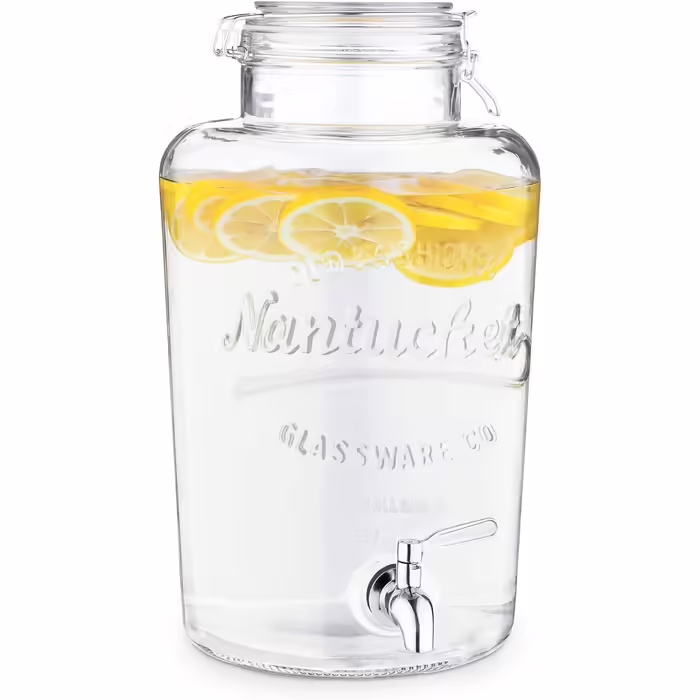 Navaris 8-Liter Glass Drink Dispenser - Stainless Steel Tap and Clamp Closure - Glass Beverage Container for Cold Drinks