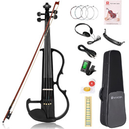 Електрична скрипка Vangoa 4/4 з цільного дерева, повного розміру, з усіма аксесуарами (колінь, чохол, кабель, підставка, смычок)