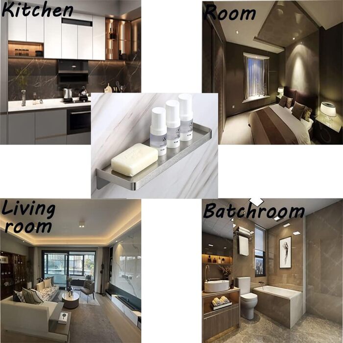 Self-adhesive bathroom shelf, stainless steel, wall mount, shower shelf, rust-proof storage for bathroom & kitchen, brushed finish
