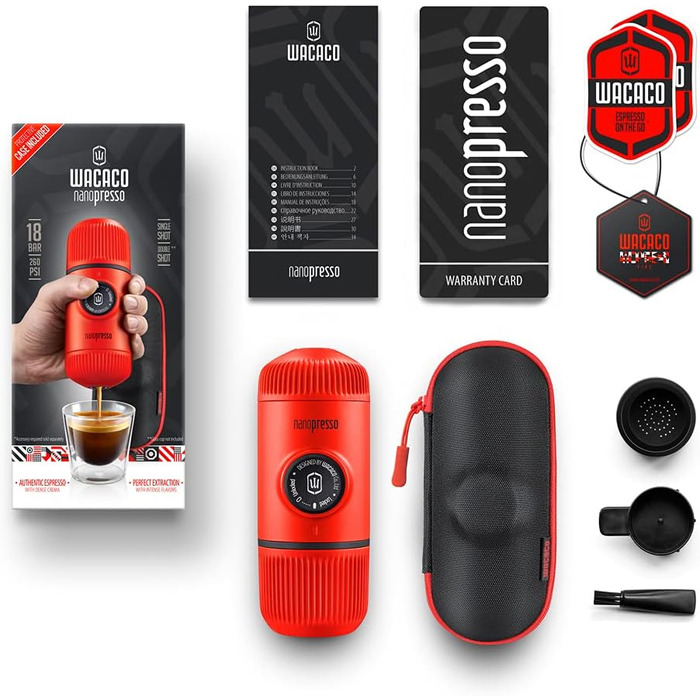WACACO Nanopresso Portable Espresso Machine, with Nanopresso S Case, Upgrade Version of Minipresso, Travel Coffee Machine, Manually Operated (New Items Lavarot)