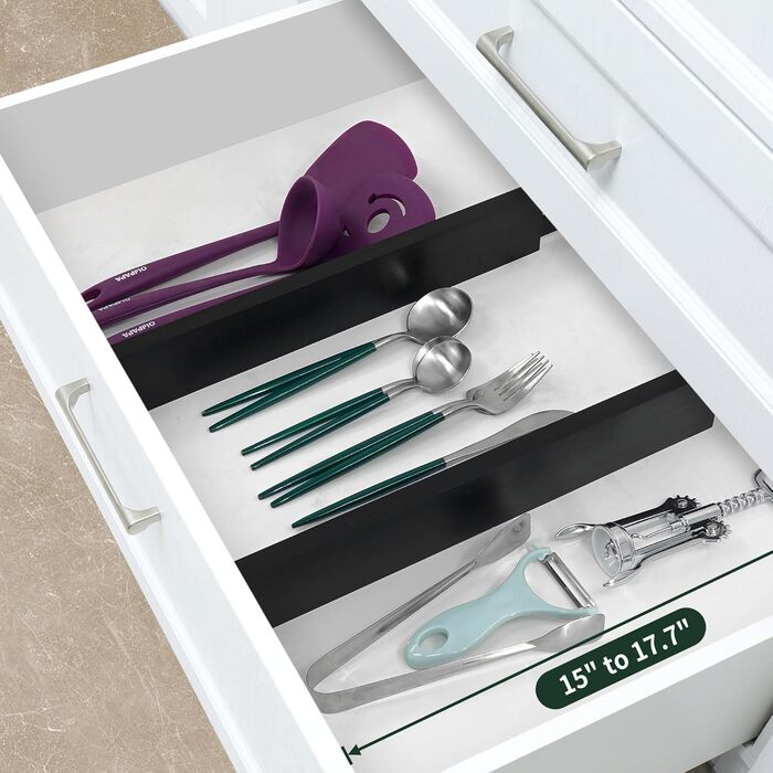 Utoplike Bamboo Adjustable Drawer Divider (4-pack), Large Drawer Organizer with Spring-loaded for Clothing, Silverware, Utensils in Kitchen, Bathroom, Bedroom, Baby Drawer, Black