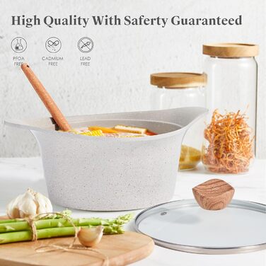 Набір посуду RIOVARM з індукційним дном, антипригарне покриття граніт, набір каструль та сковорідок з кришками, без PFOA, з ручками з імітацією дерева, сковорода, каструля, ковшик