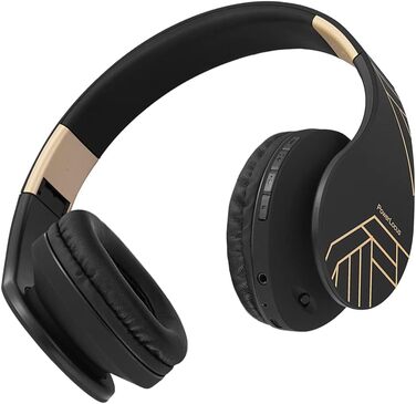 Бездротові навушники PowerLocus Over-Ear з Bluetooth, мікрофоном, складні конструкції, м'які амбушюри, Hi-Fi стерео бас, для дітей/дорослих/TV/PC/Home Office (Чорний/Золотий)