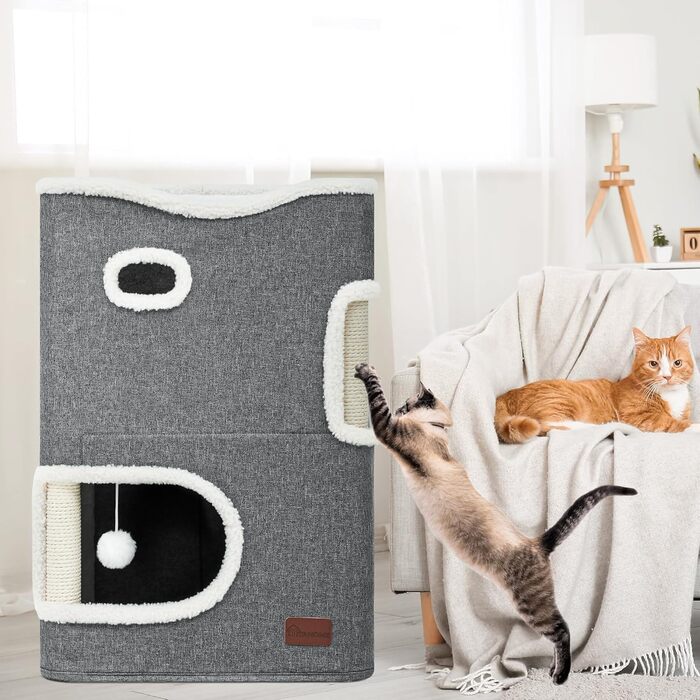 YITAHOME Cat House Indoor, Cat Bed for Indoor Cats, Cat Tunnel, Cat Cave, Small Scratching Post, Cat Furniture, Cat Bed Cave, cat caves, Cat Beds (Gray)