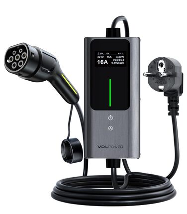 Кабель для зарядки електромобіля Type 2, 3.6 кВт / 5 м, 6A-16A, портативний зарядний пристрій для електрокар, сумісний з EU-Schuko (3.68 кВт)