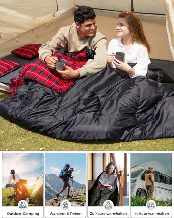 KingCamp 2-Person Winter Sleeping Bag - Warm, Portable, 3-4 Season Camping Sleeping Bag with Flannel Pillows - for Kids & Adults