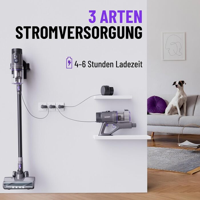 Акумуляторний пилосос Noaton AVC600 Deluxe з автоматичним режимом, LED дисплеєм та HEPA фільтром, 50000 Па, 600 Вт, до 85 хв роботи, 220 AW, для твердих поверхонь, килимів та шерсті тварин
