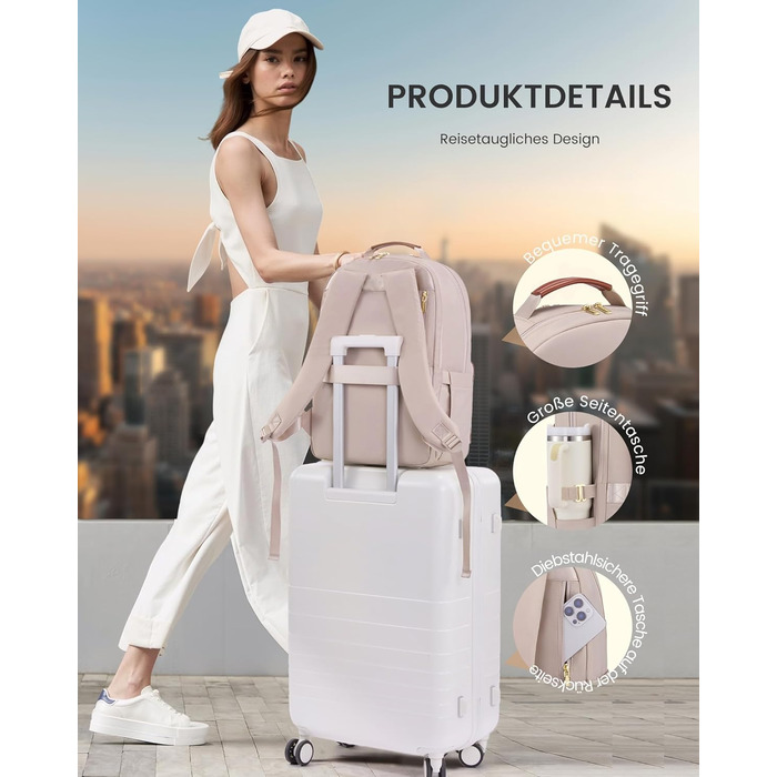 LOVEVOOK Рюкзак для ноутбука, водонепроникний, 15.6 дюймів, для роботи, школи, підлітка, велика пляшка води, елегантний, для роботи, навчання, подорожей, 15.6' (17', абрикозово-коричневий)