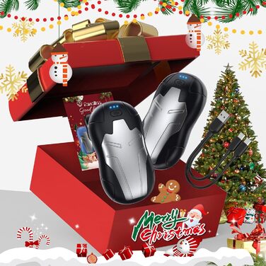 Електричні грілки для рук 10000mAh 2 шт. з USB-зарядкою, двостороннім нагрівом та швидким нагрівом за 2 секунди - чорний/срібло