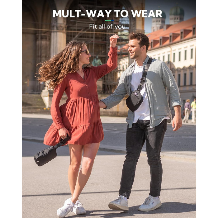 WATERFLY Поясна сумка на пояс для чоловіків та жінок: Стильна нагрудна сумка для спорту та моди, через плече, водонепроникна, маленька сумка на стегно для активного відпочинку, подорожей, походу, фестивалю, чорна