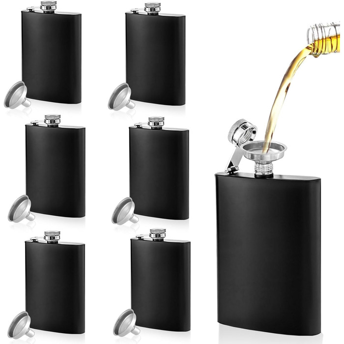 Набір фляг з нержавіючої сталі, рожевий, 8oz/240мл, 6 шт. з келихами для шотів, шкіряний чохол, для подорожей, вечірок, подарунків