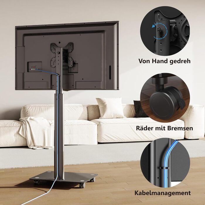 FITUEYES Rolling TV Stand with Wheels - Tilting ±15° Swivel ±35° Adjustable Height TV Cart for 19-42 inch Flat Screen TVs up to 35kg, VESA 200x200