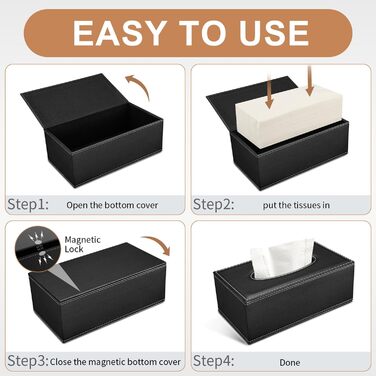 Склянка для серветок, органайзер для тканинних серветок, чорний, 25x13,5x9,5 см (з 4 підставками в подарунок)