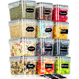 Набір контейнерів для зберігання Withosent 24 шт. з кришкою, 2L, 1.6L, 0.8L - для борошна, мюслі, кукурудзяних пластівців, з етикетками та ложками