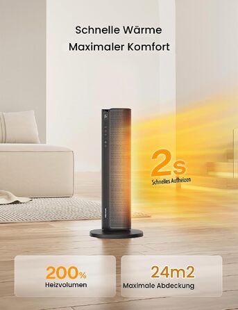 Керамічний обігрівач-теплая вітра PELONIS 2000W з дистанційним керуванням, поворот 75°, ECO-режимом та захистом від перегріву, чорний