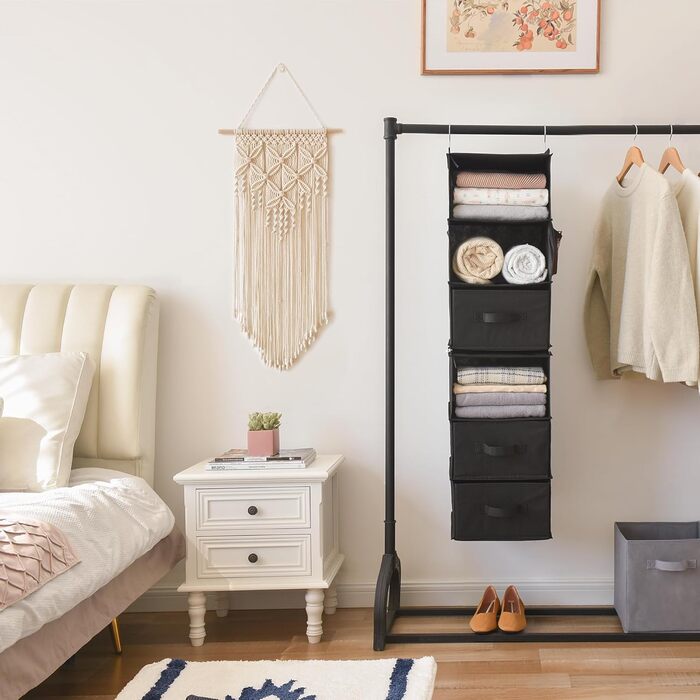 Органайзер для шафи GRANNY SAYS, підвісний, з шухлядами, 1 шт. - підвісне зберігання, полиця для шафи, тканинний органайзер для спальні (чорний, роздільний)
