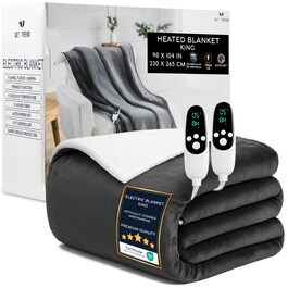 Електрична ковдра Kingsize Get Trend, м'яка Sherpa Fleecedecke, 230x265 см, 9 режимів нагріву, таймер 12 годин, тепла ковдра-подарунок (темно-сірий, розмір EU)