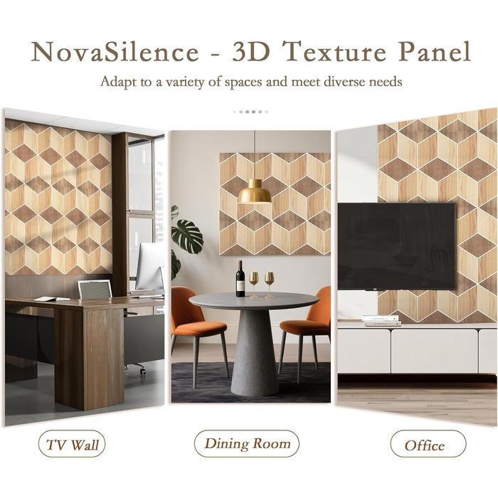 Акустичні панелі JBER (12 шт), самоклеючі звукопоглинаючі 3D-панелі для стін, декоративні гексагональні панелі для студії, офісу та дому, 30×30×1 см, колір: світлий горіх