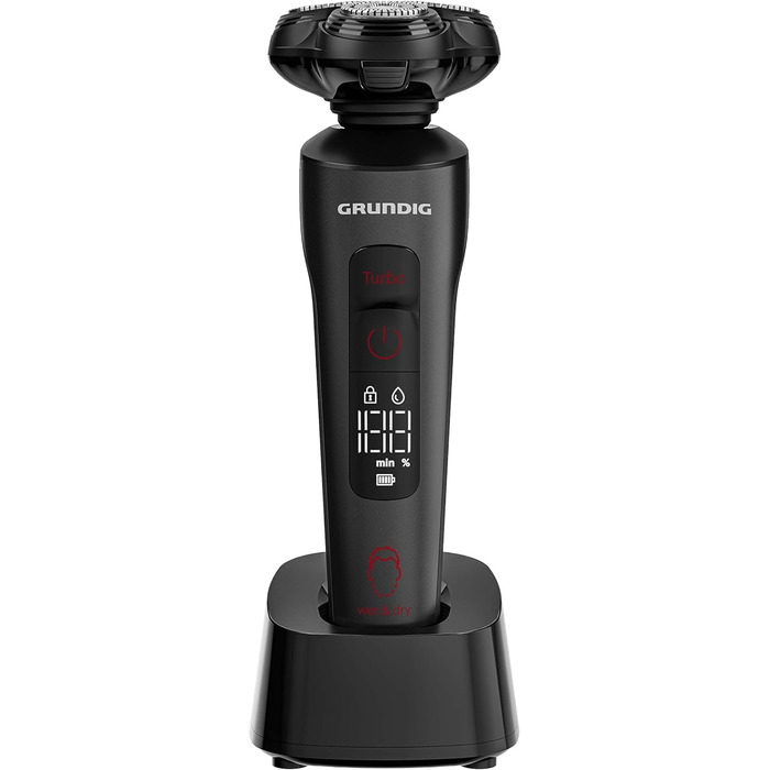 Електричний чоловічий бритва Grundig ProClub MS 9130 з датчиком BeardCare, леза з титану, вологе/сухе гоління, тример для довгої щетини, корпус з 61% переробленого пластику, матовий чорний/червоний