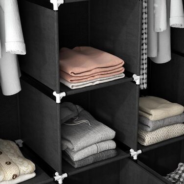 HOMCOM Fabric Wardrobe, Foldable Clothes Closet with Clothes Rod & Drawers, Folding Closet with Zipper, Fabric Closet for Bedroom, Black, 125 x 43 x 162.5