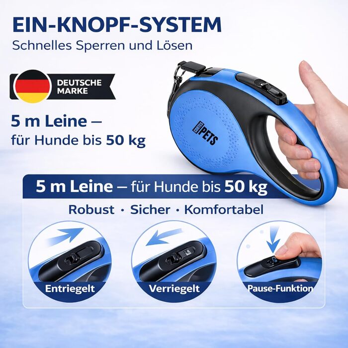 Висувна повідка для собак великих порід Flexi New Comfort 8 м - до 50 кг з гальмом та тримачем для відходів (15 шт.) - блакитна