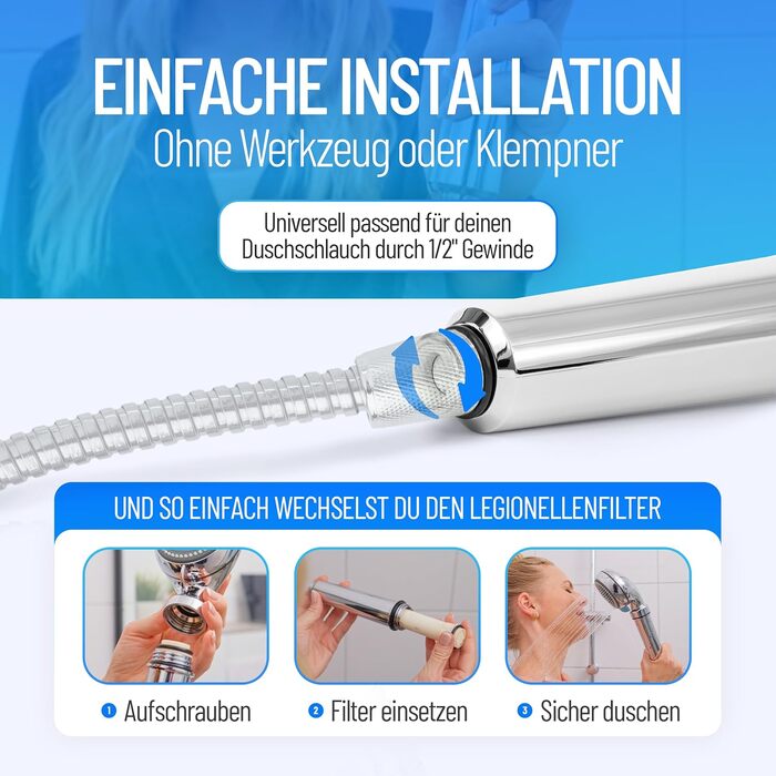 Фільтр для душу від легіонели Legionellenfilter Safety Chrome - сертифікований, миттєвий захист, висока якість