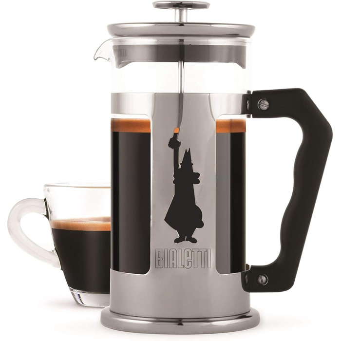 Bialetti Kaffeepresse Preziosa, French Press Filter for coffee or tea, stainless steel housing and borosilicate glass container, dishwasher-safe, 1 Liter, 8 cups, Silver (1 l (8 cups), Bundle with Perfetto Moka Classico)