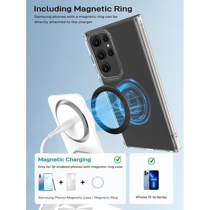 Бездротовий магнітний зарядний пристрій для Samsung Galaxy S25 Ultra/S24, iPhone 16/15/14, Pixel 10/9 Pro/8, Android, білий