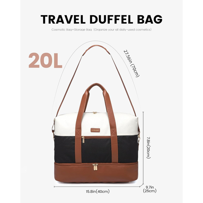 Сумка-трансформер LOVEVOOK для подорожей: жіноча дорожня сумка, 60L, водонепроникна, з відділенням для взуття, ідеальна для спортзалу, клініки, пологів, 40x20x25см