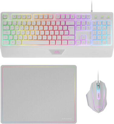 MARSGAMING MCP124: Ігровий комбосет 3в1 з клавіатурою H-Mech LED RGB, мишею 3200DPI з HUANO Switches та килимком Nanotextil 360x260mm, сумісний з усіма платформами, іспанська розкладка, чорний