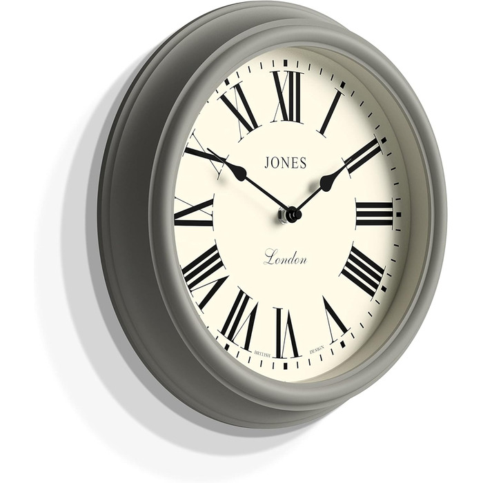 JONES CLOCKS® Venetian Wall Clock | Classic Round | 30cm | Green | Roman Numerals | Traditional Design ideal for kitchen, living room or bedroom (Grey/Roman Numerals)
