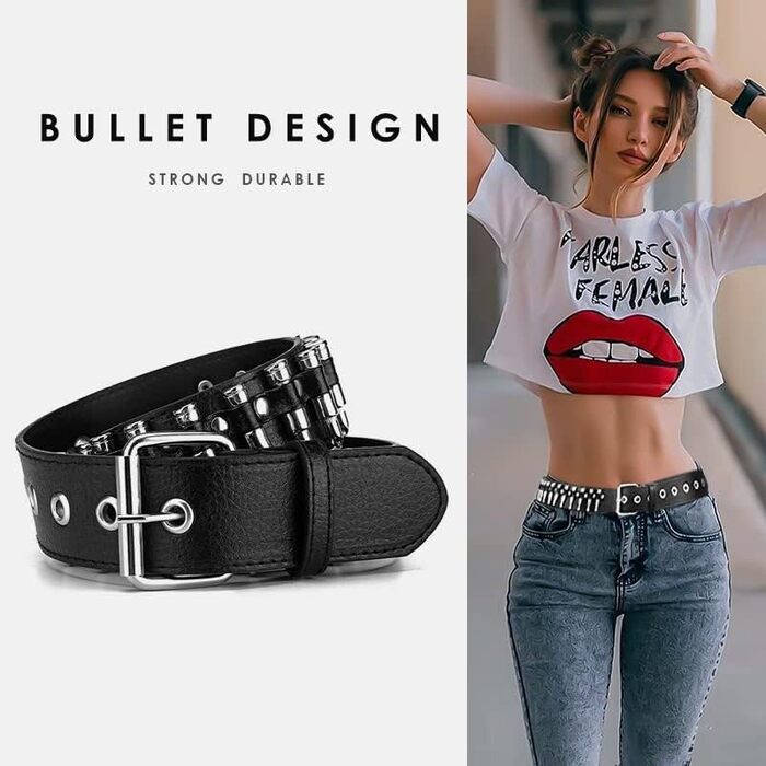 Пряжка з шипами, металевий панк-ремень з яскравими пірамідними шипами для жінок та чоловіків (Чорний, Білий)