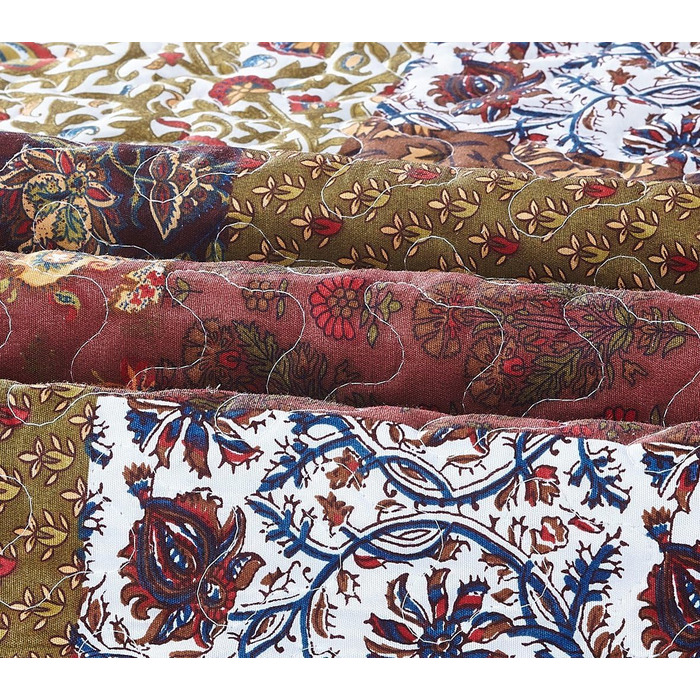 Комплект постільної білизни Red Riches 2-частинний – двоспальне ліжко з 1 наволочкою, осінній дизайн пэтчворк, легка стегане покривало, осінній стиль кантрі.